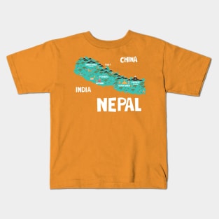 Nepal Illustrated Map Kids T-Shirt